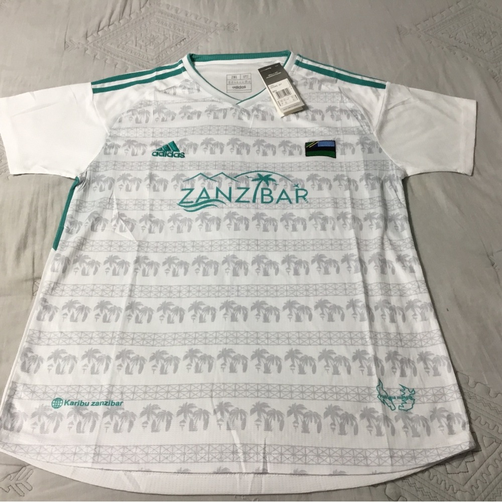 Adidas White/Green Zanzibar Jersey Slim 2XL